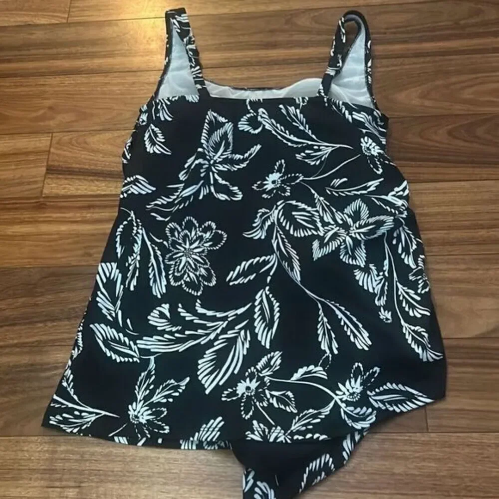 Swim solutions floral one piece swimwear bathing suit black white tropical - Picture 4 of 9